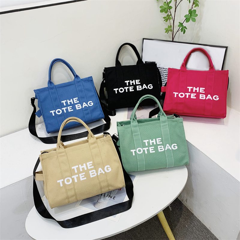 Cross-Border New Arrival Women's Bag Crossbody Canvas Solid Color Letter Tote Bag Simple Casual Large Capacity Handbag Shoulder Bag