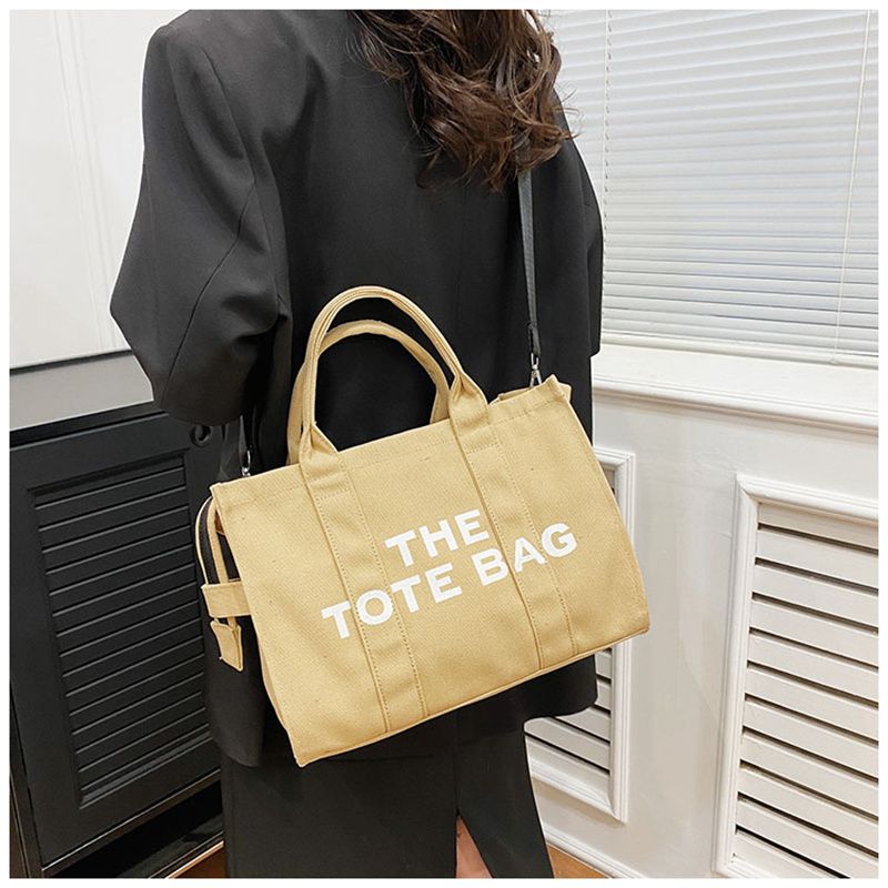 Cross-Border New Arrival Women's Bag Crossbody Canvas Solid Color Letter Tote Bag Simple Casual Large Capacity Handbag Shoulder Bag - Image 3