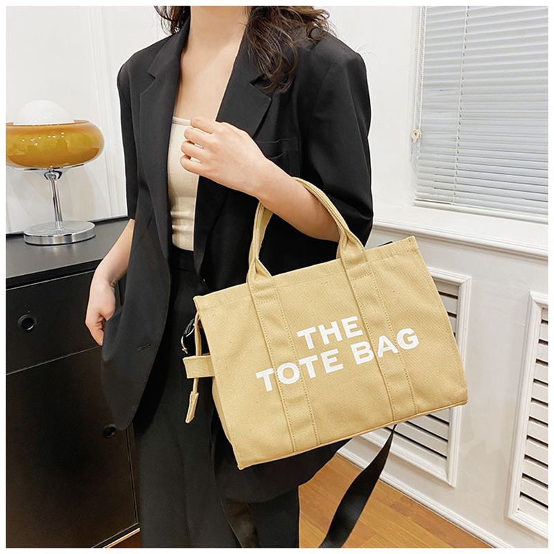 Cross-Border New Arrival Women's Bag Crossbody Canvas Solid Color Letter Tote Bag Simple Casual Large Capacity Handbag Shoulder Bag - Image 6