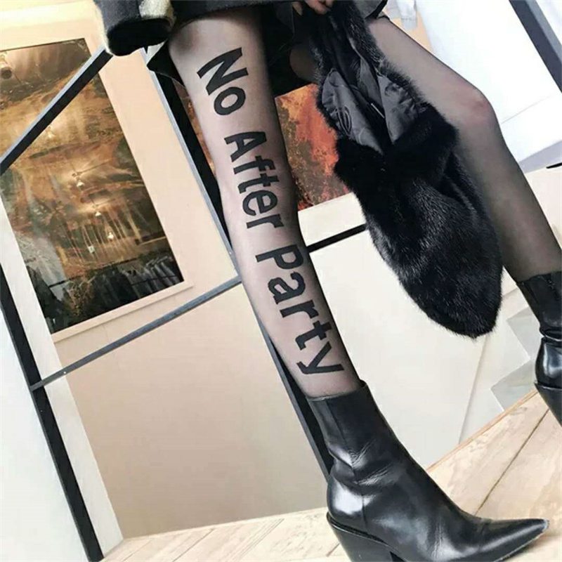 No after Party Arbitrary Cut Silk Stockings Snagging Resistant Letter Tattoo Socks Printed Stockings