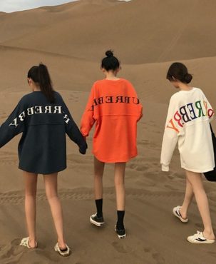 Autumn and Winter Loose round Neck Pullover Print Alphabet plus Velvet Padded Sweater Coat Mid-Length Long Sleeve Top