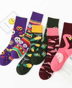 European and American Autumn and Winter New Creative Couple AB Trendy Socks Fashion Personality Trend Cartoon Jacquard Middle Tube Cotton Socks
