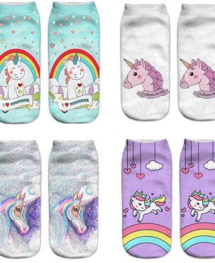 3D Digital Printing Socks Unicorn Unicorn Animal Expression Emoji Personality Boat Socks Women's Short Socks