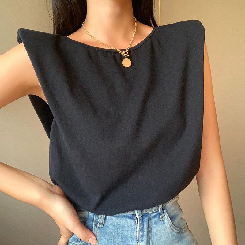 Padded Shoulder Chain Backless T-shirt Female European and American Spring and Summer Leisure Comfortable Elegant Fashion Loose Outer Tops - Image 11