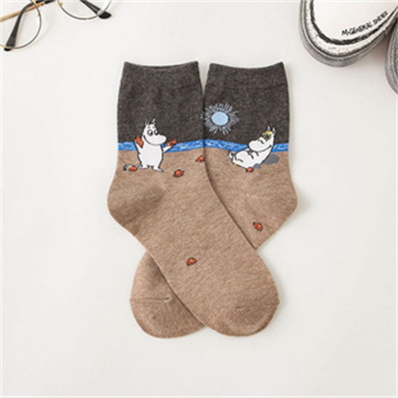 Women's Socks Japanese Cartoons Animation Hippo Women's Mid-Calf Socks Wholesale Cotton Sweat Absorbing Sports Casual Women's Trendy Socks