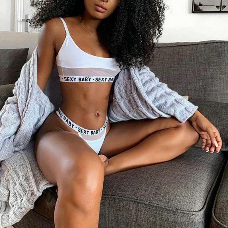 Exclusive for Cross-Border European and American Foreign Trade Sexy Lingerie Sexy Cutout Letters Three-Point Women's Split Underwear T1157