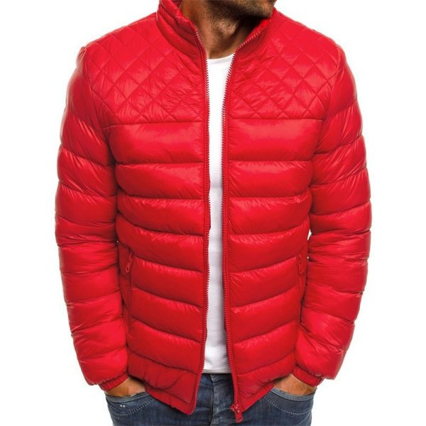 Foreign Trade Wholesale 2024 Winter New European Size Stand Collar Simple Elegant Cotton-Padded Coat Shoulder Chest Rhombus Sewed Cotton-Padded Coat