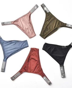 Sexy Letters Rhinestone Underwear Thin Belt Thong Women's Comfortable Milk Silk Thong T-Shaped Panties Women's T-Back