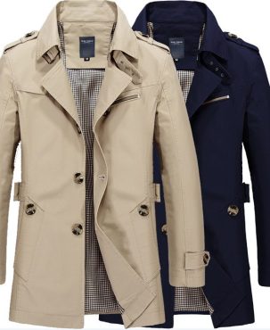 2024 Spring and Autumn Pure Cotton Washed Men's Polo Collar Jacket Top Casual Mid-Length Trench Coat Men's Jacket Jacket
