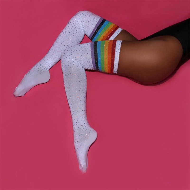 AliExpress Sexy Rhinestone Knee Socks Striped Women's Stockings Rhinestone Socks European and American High-Top Cotton Socks Factory Wholesale