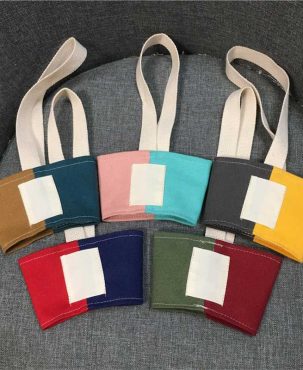 Color Contrast Patchwork Milk Tea Bag Color Matching Fashion Hand Cup Cover Milk Tea Small Belly Cover Drink Bag Coffee Cup Bag