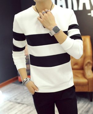 2024 Spring New Long-Sleeved T-shirt Men's Korean-Style Sweater Striped Bottoming Shirt Student Men's Autumn Clothing Top Men's Clothing