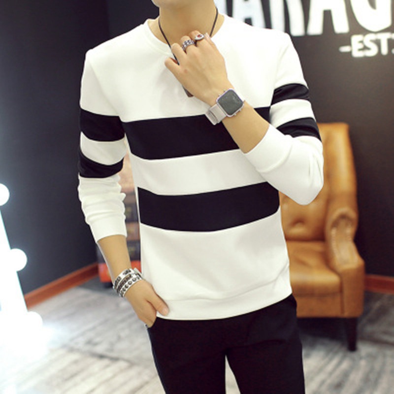 2024 Spring New Long-Sleeved T-shirt Men's Korean-Style Sweater Striped Bottoming Shirt Student Men's Autumn Clothing Top Men's Clothing
