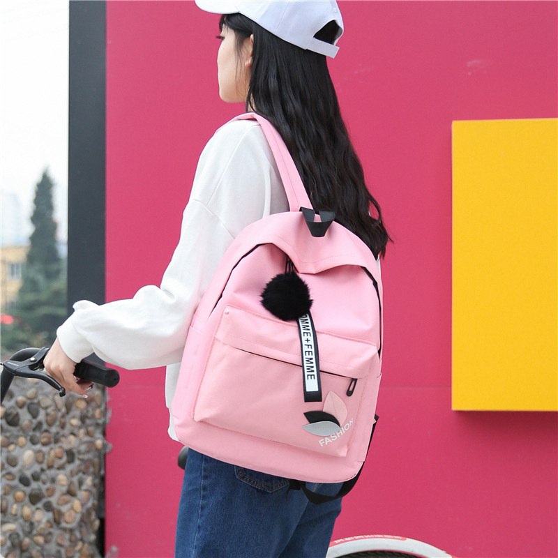One Piece Dropshipping Canvas Fur Ball Fashion Casual Student Backpack Female Korean New Custom Logo Women's Backpack