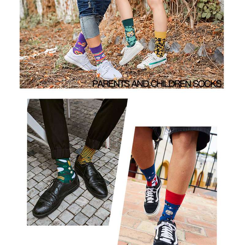 Autumn and Winter New Creative Couple AB Trendy Socks Fashion Personality Trend Cartoon Jacquard Mid-Calf Asymmetric Cotton Socks