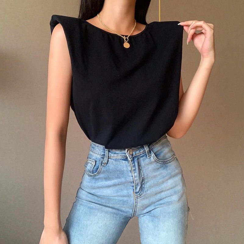 Padded Shoulder Chain Backless T-shirt Female European and American Spring and Summer Leisure Comfortable Elegant Fashion Loose Outer Tops - Image 10