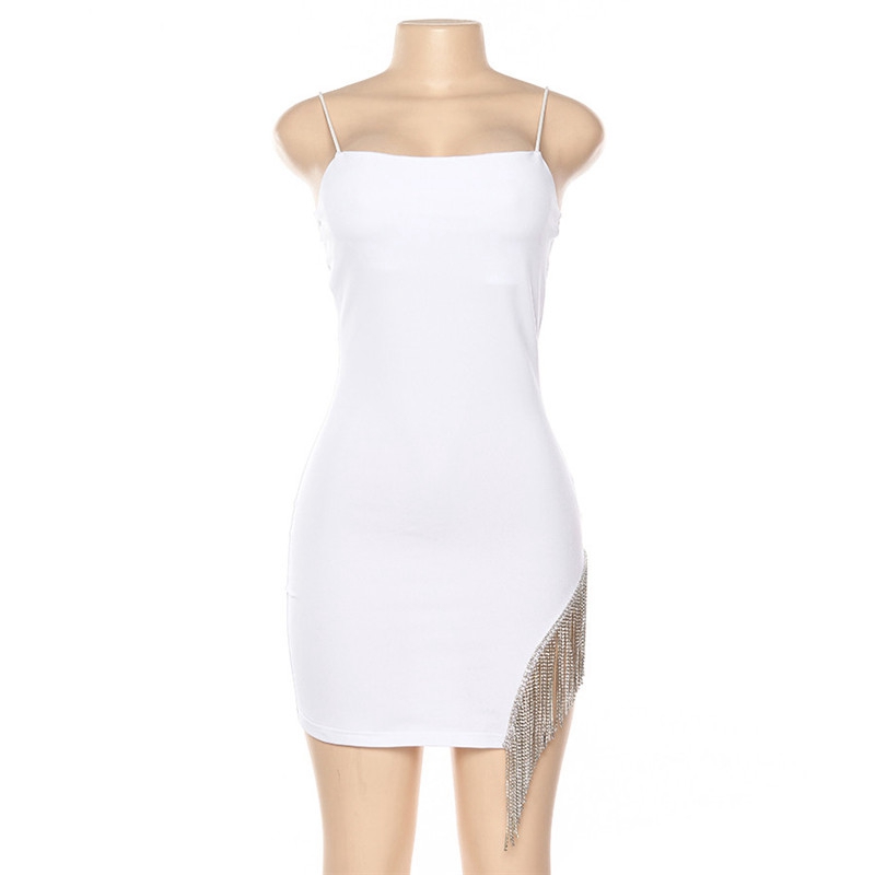 Tassel Sexy Solid Strapless Sleeveless Patchwork Bodycon Dress New Summer Fashion Elegant Senior Club Party Mini Dress - Image 4