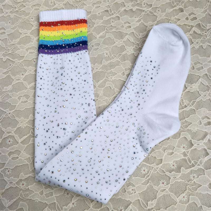 AliExpress Sexy Rhinestone Knee Socks Striped Women's Stockings Rhinestone Socks European and American High-Top Cotton Socks Factory Wholesale - Image 3