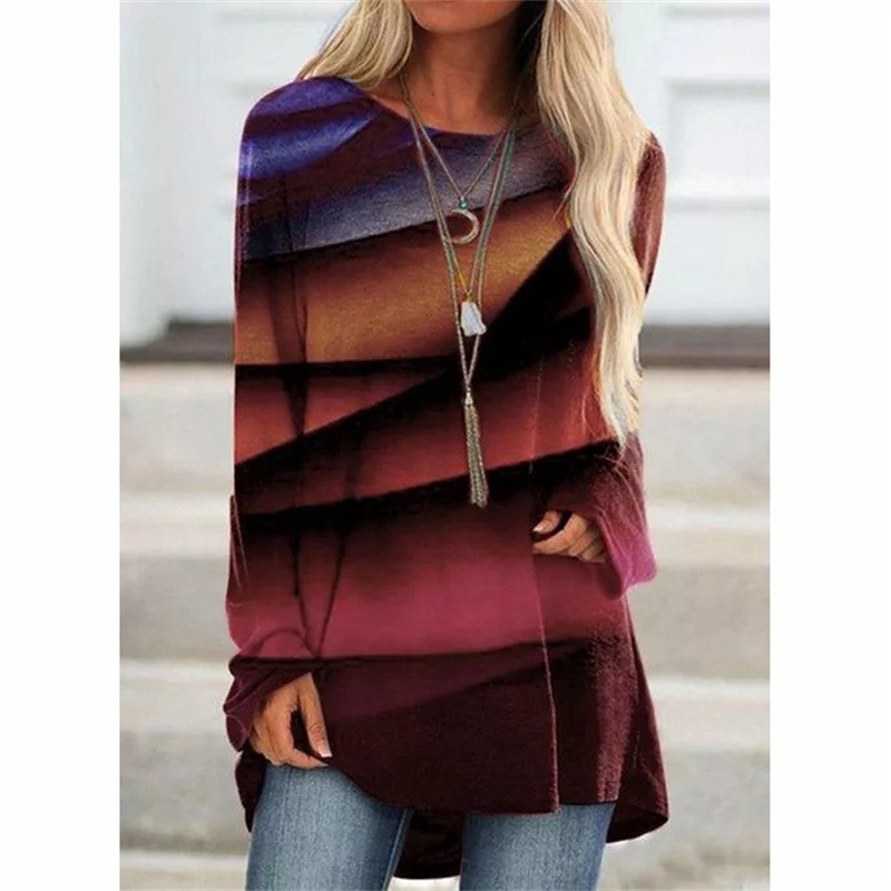 European and American New Wish Amazon Aliexpress Women's Fashion Clothing Landscape Printing Long-Sleeved T-shirt Blouse - Image 3