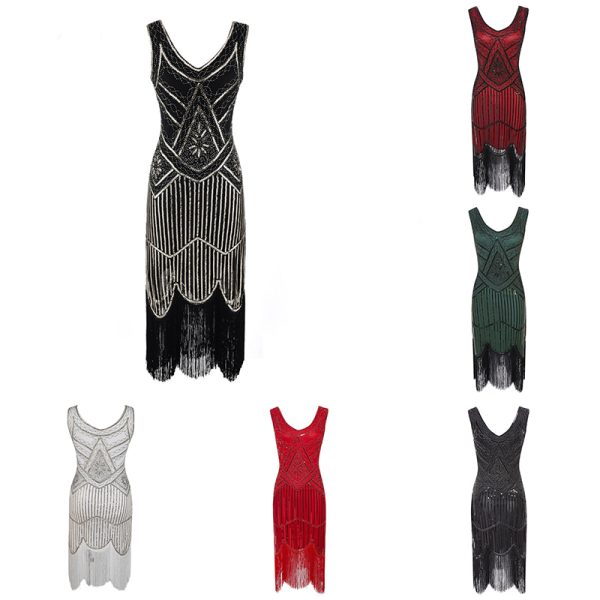 1920's Dress Great Gatsby Costume Cocktail Party Sequin Fringe Flapper - Image 17
