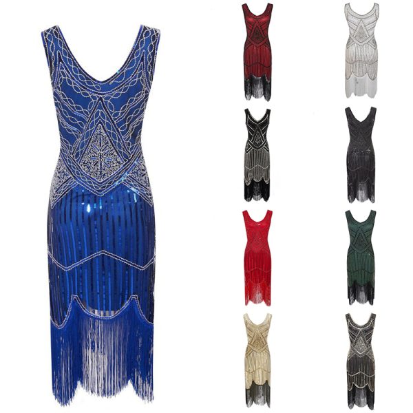 1920's Dress Great Gatsby Costume Cocktail Party Sequin Fringe Flapper - Image 18