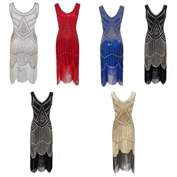 1920's Dress Great Gatsby Costume Cocktail Party Sequin Fringe Flapper - Image 24