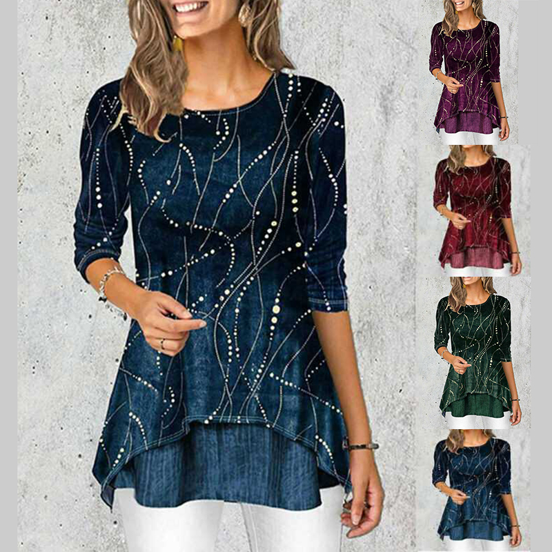 Womens Floral Long Sleeve T-Shirt Tunic Tops Ladies Casual Blouse Tee Plus Size - Image 23