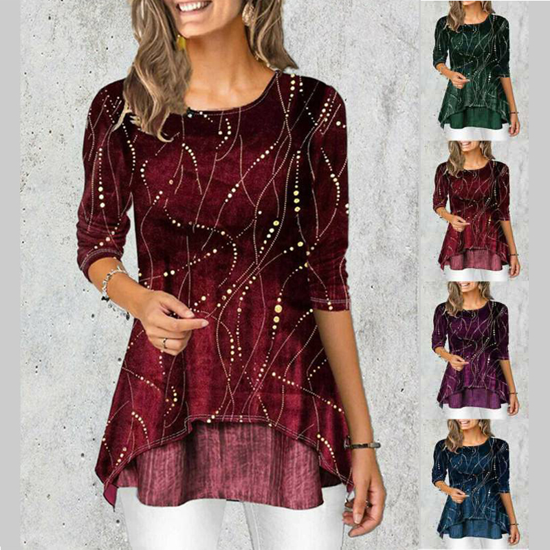 Womens Floral Long Sleeve T-Shirt Tunic Tops Ladies Casual Blouse Tee Plus Size - Image 24