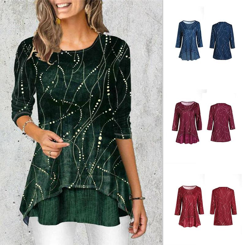 Womens Floral Long Sleeve T-Shirt Tunic Tops Ladies Casual Blouse Tee Plus Size - Image 25