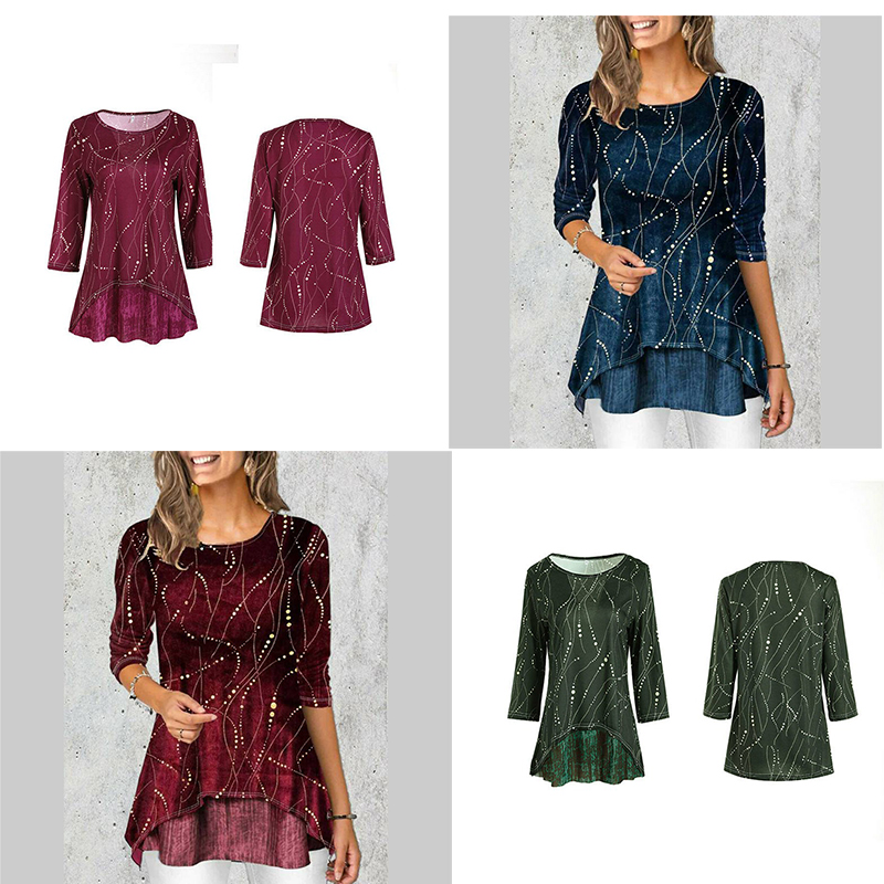 Womens Floral Long Sleeve T-Shirt Tunic Tops Ladies Casual Blouse Tee Plus Size - Image 20