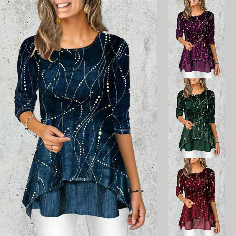 Womens Floral Long Sleeve T-Shirt Tunic Tops Ladies Casual Blouse Tee Plus Size - Image 18