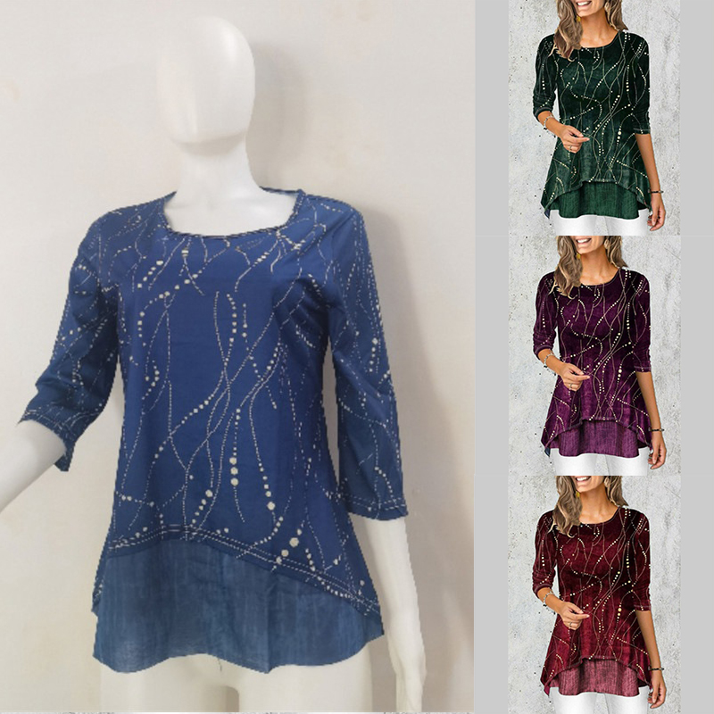 Womens Floral Long Sleeve T-Shirt Tunic Tops Ladies Casual Blouse Tee Plus Size - Image 19