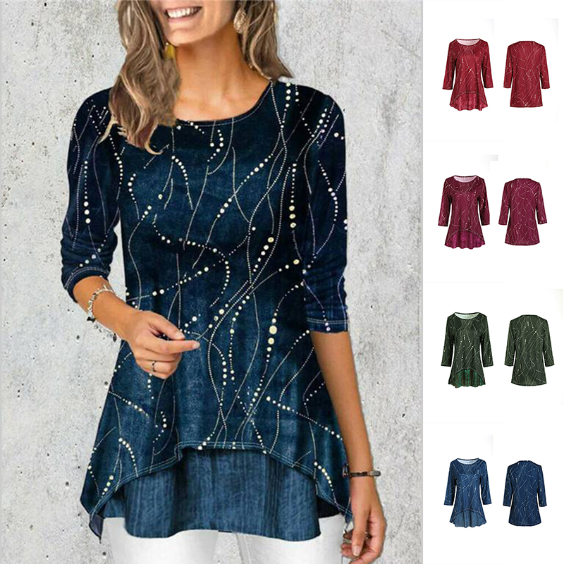 Womens Floral Long Sleeve T-Shirt Tunic Tops Ladies Casual Blouse Tee Plus Size - Image 22