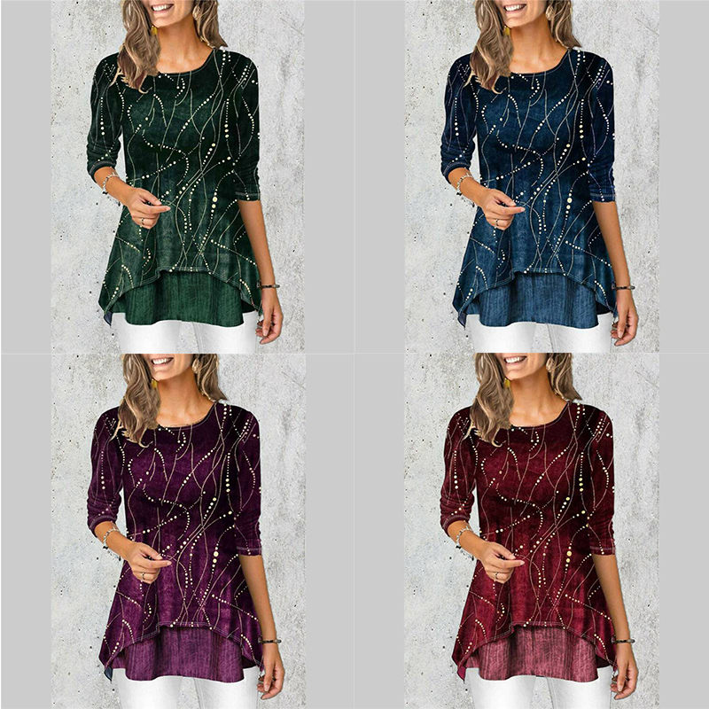Womens Floral Long Sleeve T-Shirt Tunic Tops Ladies Casual Blouse Tee Plus Size - Image 26
