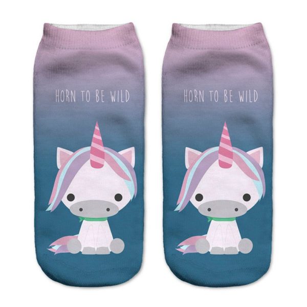 3D Digital Printing Socks Unicorn Unicorn Animal Expression Emoji Personality Boat Socks Women's Short Socks - Image 4