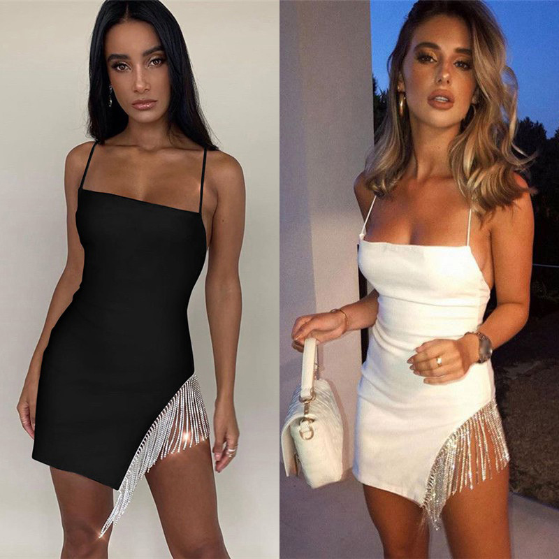 Tassel Sexy Solid Strapless Sleeveless Patchwork Bodycon Dress New Summer Fashion Elegant Senior Club Party Mini Dress - Image 24