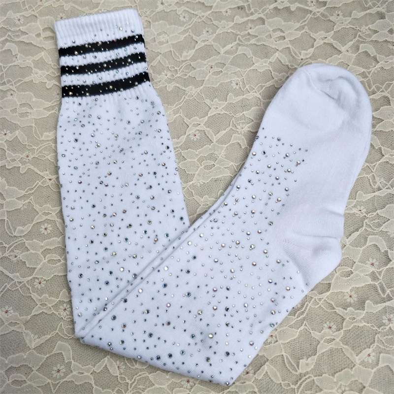 AliExpress Sexy Rhinestone Knee Socks Striped Women's Stockings Rhinestone Socks European and American High-Top Cotton Socks Factory Wholesale - Image 5