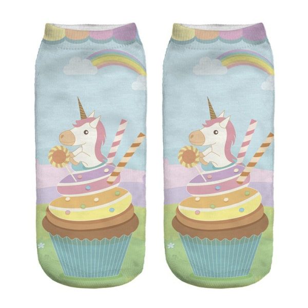 3D Digital Printing Socks Unicorn Unicorn Animal Expression Emoji Personality Boat Socks Women's Short Socks - Image 5
