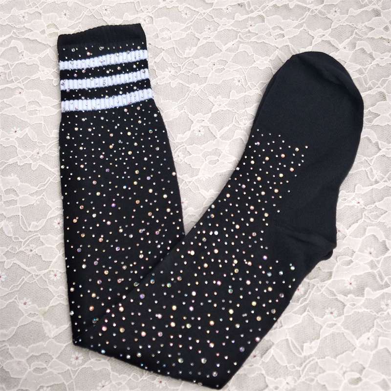 AliExpress Sexy Rhinestone Knee Socks Striped Women's Stockings Rhinestone Socks European and American High-Top Cotton Socks Factory Wholesale - Image 6