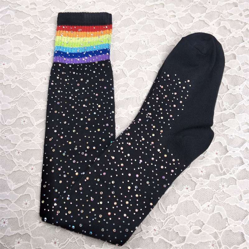 AliExpress Sexy Rhinestone Knee Socks Striped Women's Stockings Rhinestone Socks European and American High-Top Cotton Socks Factory Wholesale - Image 7