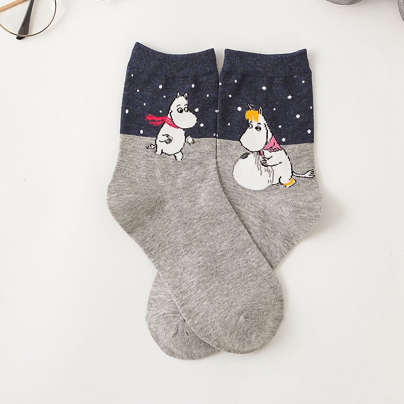Women's Socks Japanese Cartoons Animation Hippo Women's Mid-Calf Socks Wholesale Cotton Sweat Absorbing Sports Casual Women's Trendy Socks - Image 6