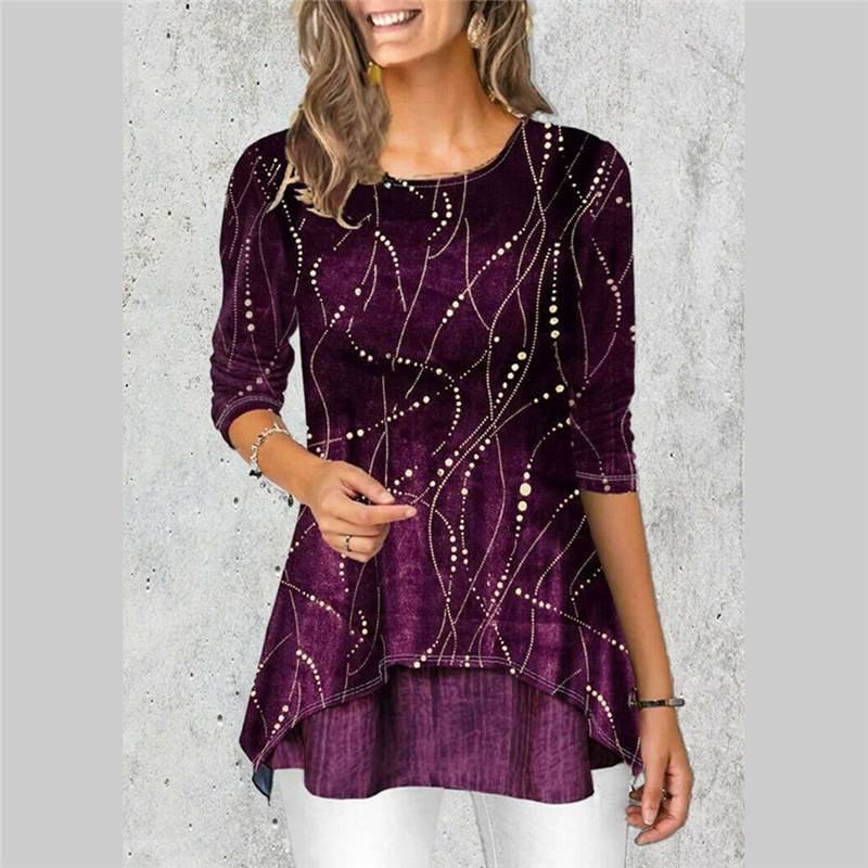 Womens Floral Long Sleeve T-Shirt Tunic Tops Ladies Casual Blouse Tee Plus Size - Image 8