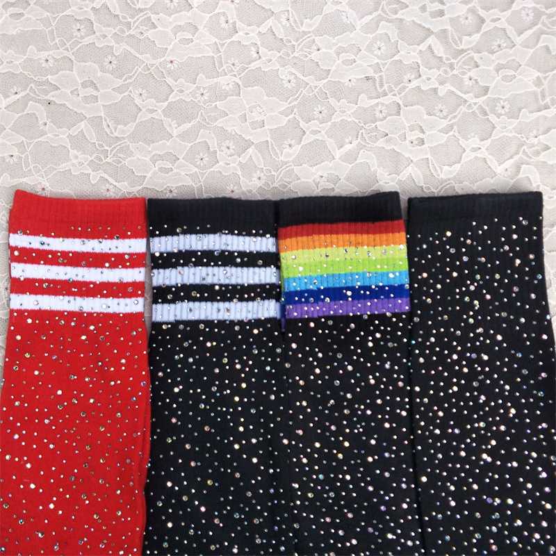 AliExpress Sexy Rhinestone Knee Socks Striped Women's Stockings Rhinestone Socks European and American High-Top Cotton Socks Factory Wholesale - Image 10