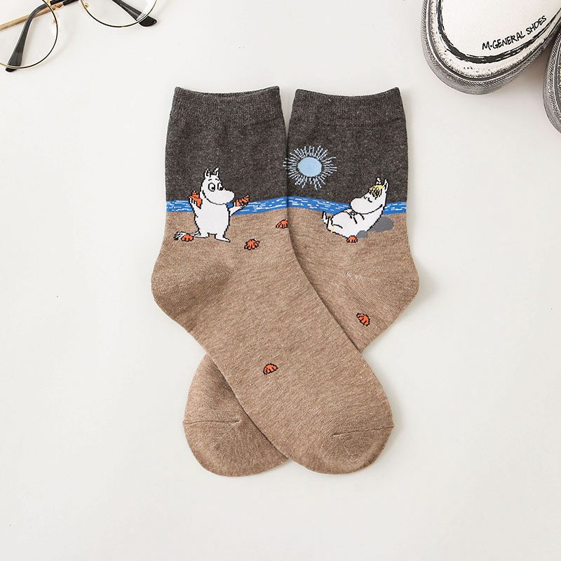 Women's Socks Japanese Cartoons Animation Hippo Women's Mid-Calf Socks Wholesale Cotton Sweat Absorbing Sports Casual Women's Trendy Socks - Image 9