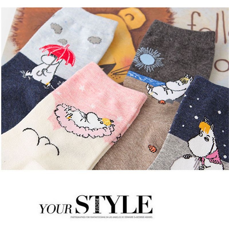 Women's Socks Japanese Cartoons Animation Hippo Women's Mid-Calf Socks Wholesale Cotton Sweat Absorbing Sports Casual Women's Trendy Socks - Image 10
