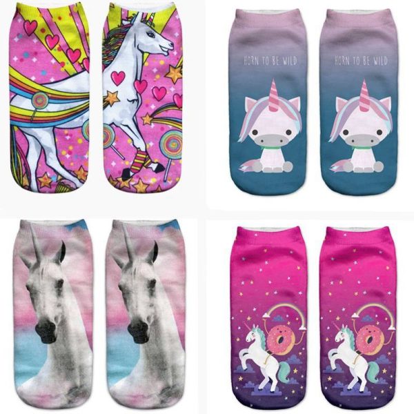 3D Digital Printing Socks Unicorn Unicorn Animal Expression Emoji Personality Boat Socks Women's Short Socks - Image 12