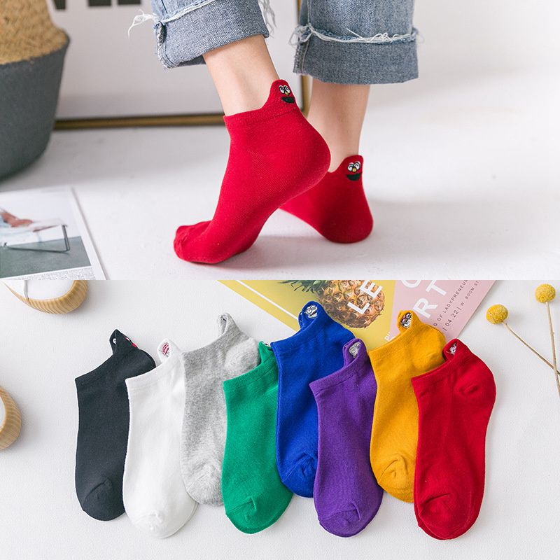 Kawaii Embroidered Expression Women Socks Cotton Harajuku Happy Funny Socks Women Christmas Gifts Ankle 1 Pair Size 35-40 - Image 6