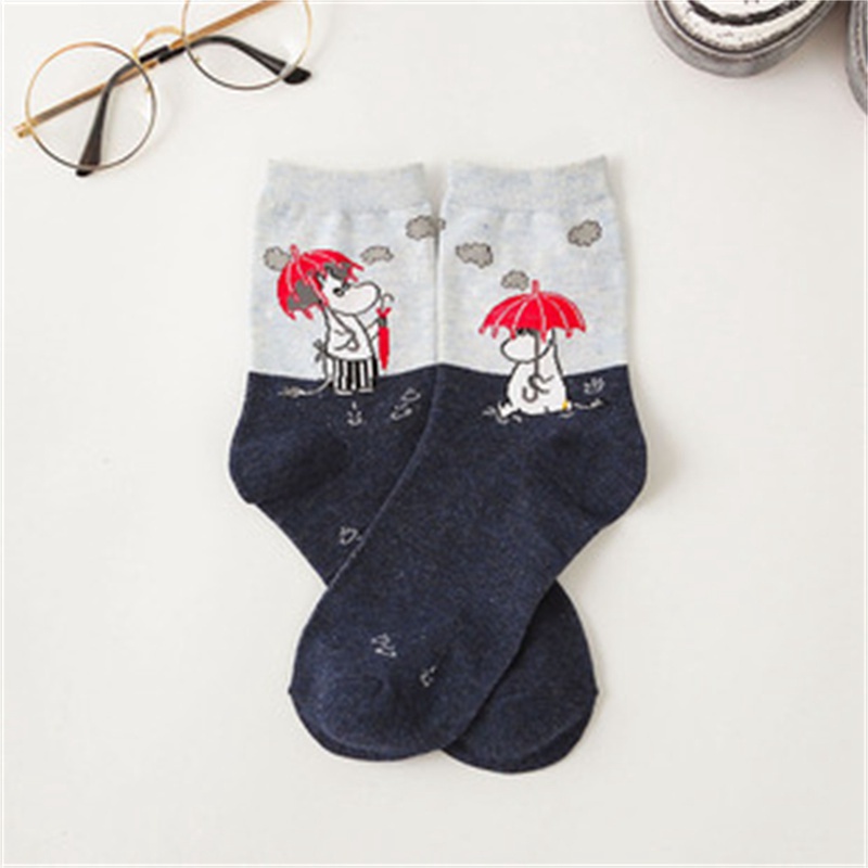 Women's Socks Japanese Cartoons Animation Hippo Women's Mid-Calf Socks Wholesale Cotton Sweat Absorbing Sports Casual Women's Trendy Socks - Image 11