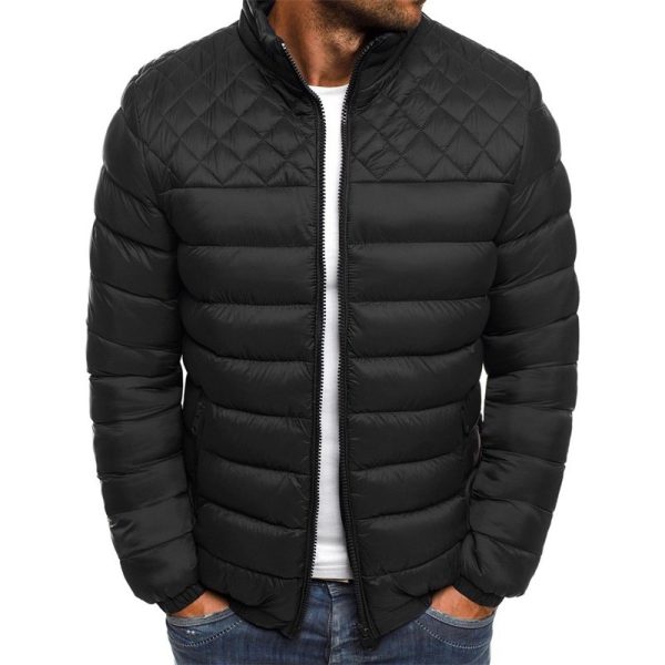 Foreign Trade Wholesale 2024 Winter New European Size Stand Collar Simple Elegant Cotton-Padded Coat Shoulder Chest Rhombus Sewed Cotton-Padded Coat - Image 2