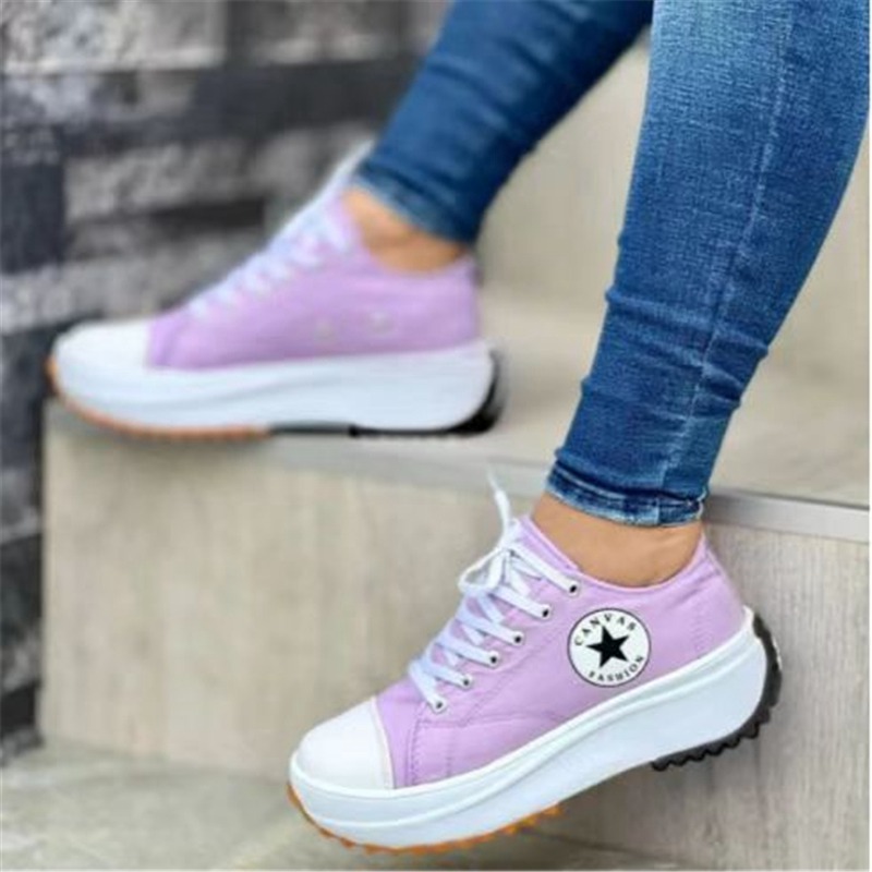 Canvas Trainers Shoes Sneakers Platform Lace Up Ladies Womens Pumps Boots Casual - Image 3